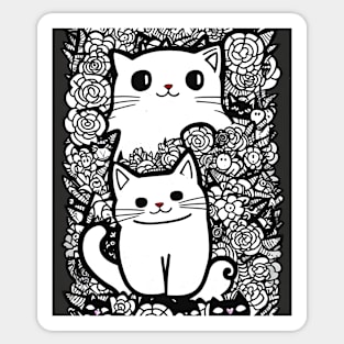 Beautiful Black and White Cat Illustration - Modern Art Sticker